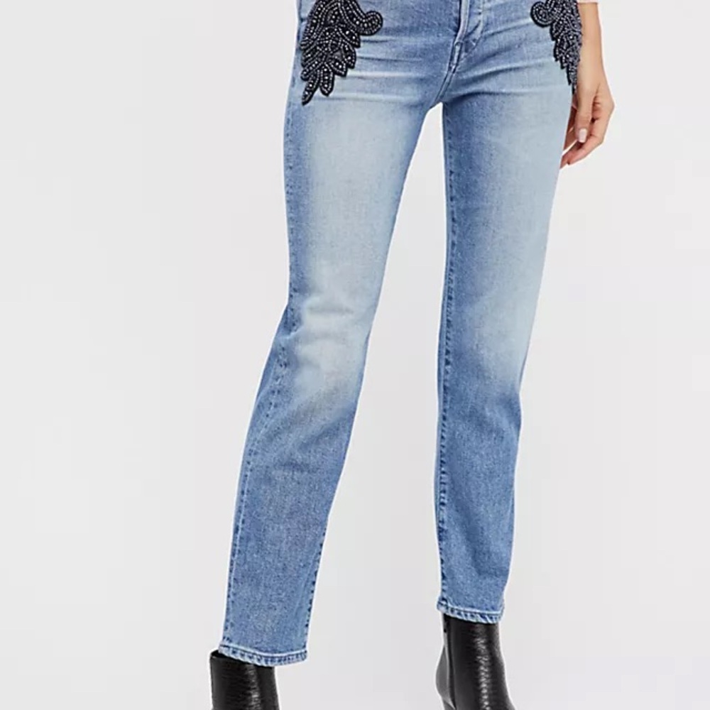 Anthropologie 3x1 Women's Blue Embroidered Jeans